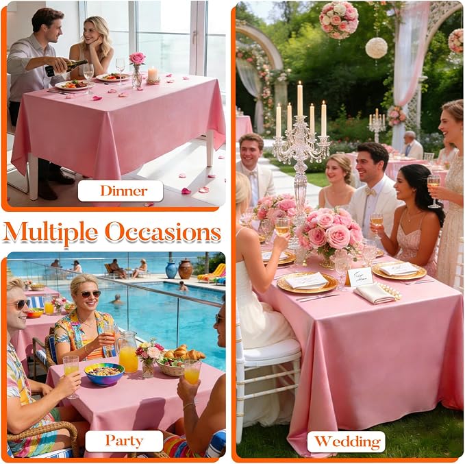 10 Pack Pink Tablecloth 60x102 Inch Pink Table Cloth for 6 Foot Rectangle Tables, Wrinkle Resistant Rectangular Tablecloth Washable Polyester Fabric Table Covers for Party Banquet Wedding Buffet