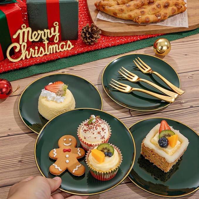 Festiva 200Pcs Green Dessert Plates 6.3" with Plastic Forks 5"- Small Disposable Plates- Dessert/Cake/Appetizer Plastic Plates include 100Plates 100Forks for Birthday Party&St.Patrick's Day& Easter
