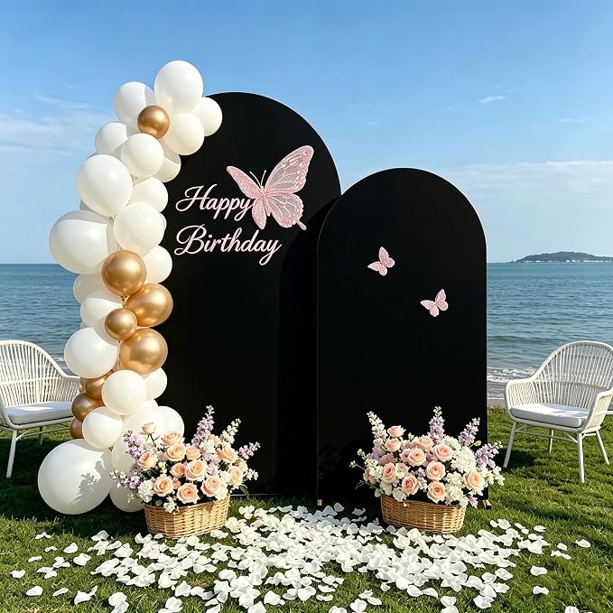 2 Pack Arch Backdrop Stand and Cover Set (7.2FT/6FT), Balloon Arch Stand, Metal Background Arch Stand, Backdrop Arch Frame, Wedding Arch for Backdrop (Black Cover)