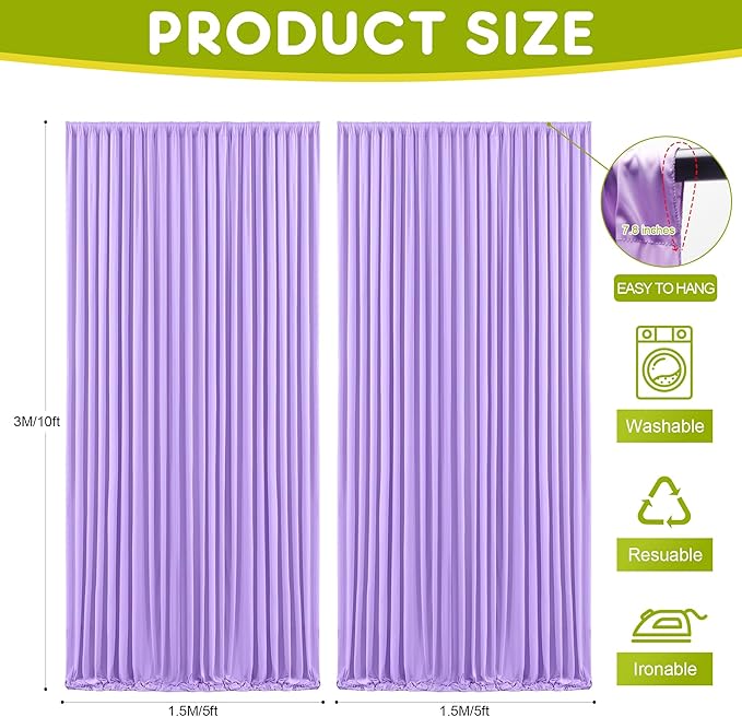 Wokceer Lavender Purple Backdrop Curtain for Parties 10x10FT Photo Backdrop Drapes for Wedding Party Curtain Backdrop for Photoshoot Baby Shower Birthday Photography Background 2 Panels 5x10FT