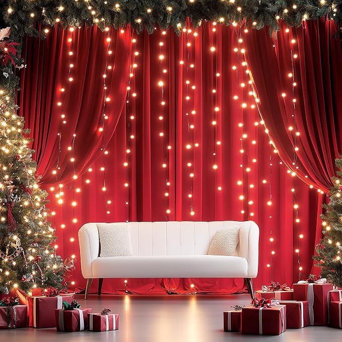 20ftx12ft Wrinkle Free Red Backdrop Curtain, 4 Panels 12FT Height Red Wedding Backdrop Drapes, Silky Polyester Back Drop Cloth for Birthday Photography Background Party Backdrop Draping