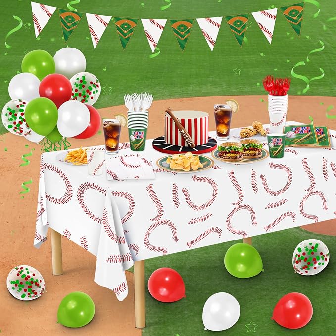 Baseball Party Decorations for 24 - Baseball Party Supplies Bundle with Plates, Napkins, Cups, Banner,Tablecloth and Balloons Perfect for Birthday & Gameday Celebrations