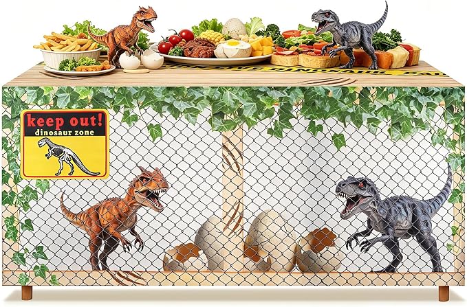 6FT Dinosaur Tablecloth,Dinosaur Birthday Decorations,Washable Fabric Polyester Rectangle Table Cover for Birthday,Picnic, Baby Shower, Dino Party Themed Party Supplies