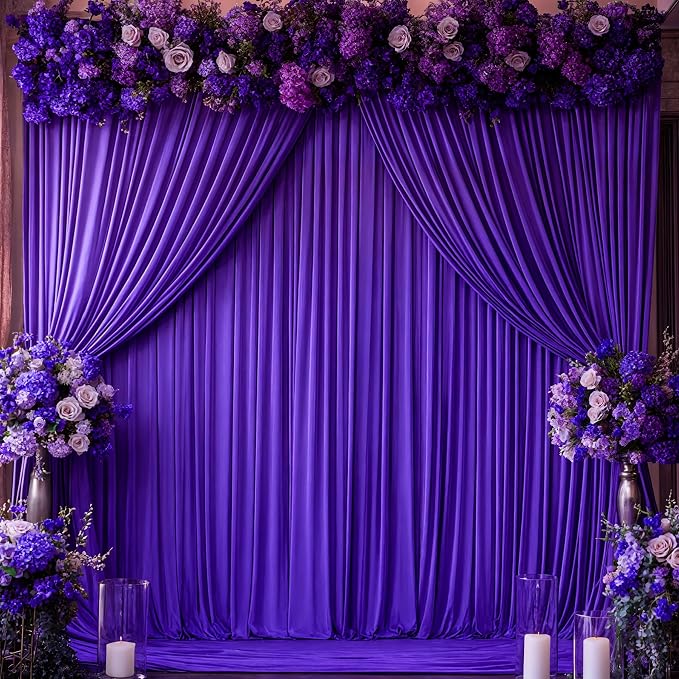Purple Backdrop Curtains - 8 Panel Wrinkle-Free Polyester Photography Drapes for Baby Shower & Birthday Party - 32 x 10FT