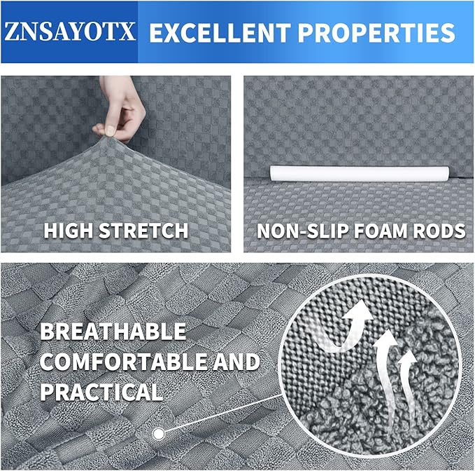 ZNSAYOTX 1 Piece Jacquard Couch Covers for 3 Cushion Couch Living Room High Stretch Sofa Cover Pets Dogs Friendly Anti Slip Thickened Slipcovers Furniture Protector (Sofa, Light Grey)