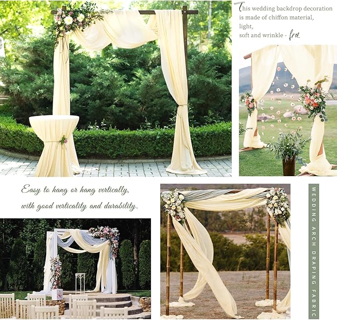 Wedding Arch Draping Fabric,1 Panel 28" x20ft Beige Wedding Arch Drapes for Ceremony Chiffon Fabric Drapes Arbor Drapery Wedding Arch Decorations for Reception Sheer Backdrop Curtains for Party Swag
