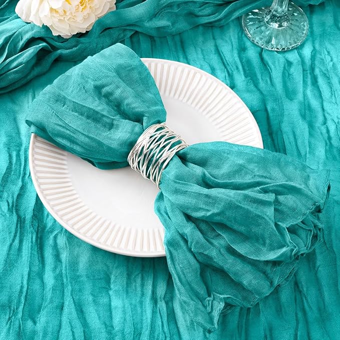 DeZerlor 20 Pack Teal Green Cheesecloth Napkins Spring Cloth Napkins Set of 20 Turquoise Dinner Napkins Bulk 21x21 Inches for Wedding Bridal Shower Baby Shower Parties