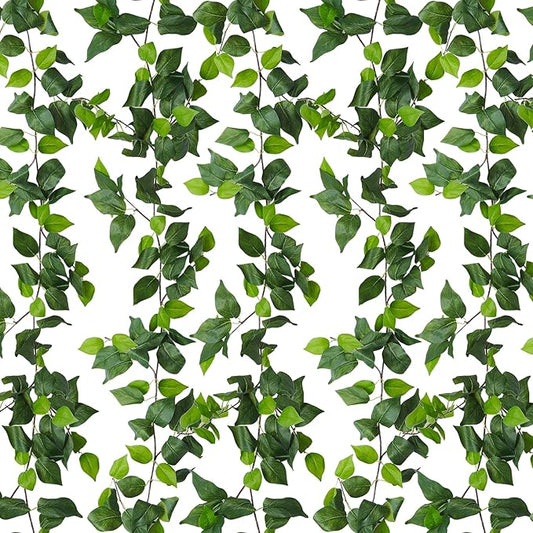 RECUTMS Artificial Vines Ivy Garland 6 Strands Fake Vine with Silk Green Leaves Hanging Plants Greenery Artificial Garland for Spring Home Wall Bedroom Party Wedding Room Valentines Day Decor