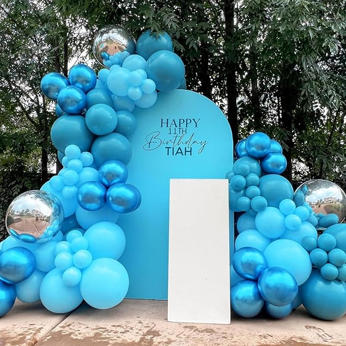 Set of 2 Wedding Arch Cover 2-Sided Round Top Spandex Fitted Arch Backdrop Cover for Birthday Party Baby Shower Wedding Arch Stand Decorations（7.2FT, 6FT, Blue）
