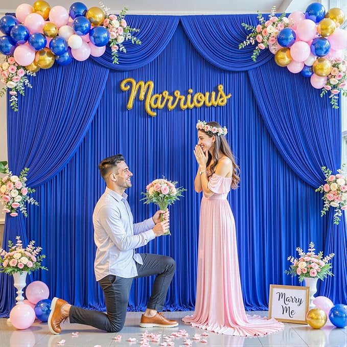 10ft x 10ft Royal Blue Backdrop Curtain for Parties Blue Wrinkle Free Backdrop Drapes Panels for Baby Shower Birthday Party Wedding Photo Photography Polyester Fabric Background Decoration