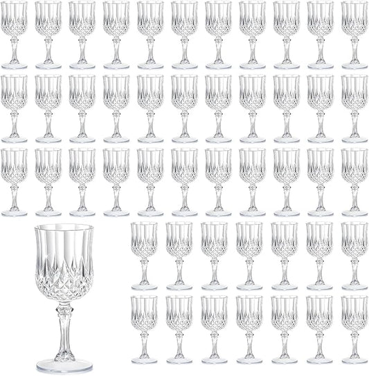 7OZ Plastic Wine Glasses, Reusable Vintage Goblets Unbreakable Drinking Glasses Crystal Water Cups Champagne for Wedding, Parties, Mother's Day (48, Clear)