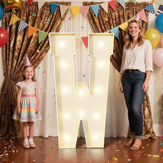 4FT Marquee Letters W Sign,Large Light Up Numbers Party Decoration - Hook and Loop Fastener,No Tools Easy Setup, Corrugated Plastic for Birthdays Weddings Baby Anniversaries(Letters W)