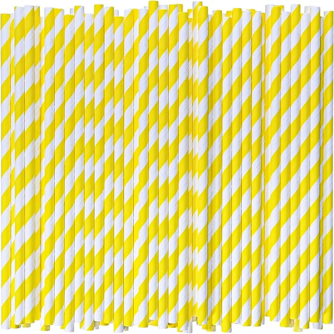 [1000 Count] Yellow Paper Drinking Straws, 7.75 Inch -Restaurant Bulk Pack