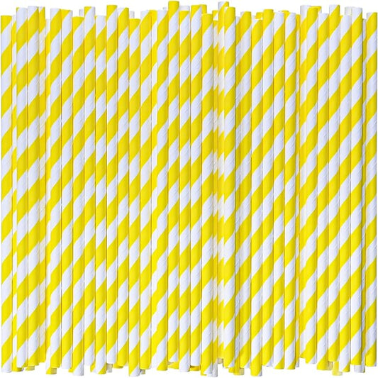 [1000 Count] Yellow Paper Drinking Straws, 7.75 Inch -Restaurant Bulk Pack