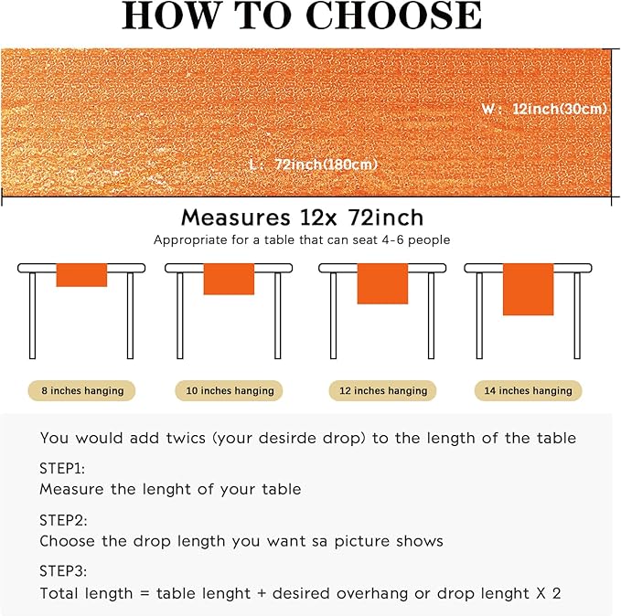 6 Packs 12 x 72 inches Sequin Table Runner, Orange Glitter Table Runner for Birthday Party Supplies Wedding Engagement Baby Shower Holiday Celebration Event Decorations