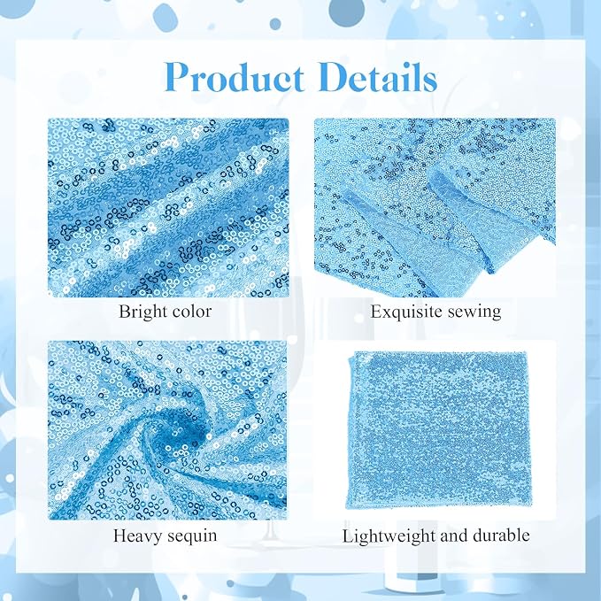 Newwiee 54 Pcs Sky Blue Sequin Chair Sashes and Table Runners, 48 Sequin Chair Bows, 6 Glitter Table Runners for Birthday Party Wedding Banquet Holiday Decorations
