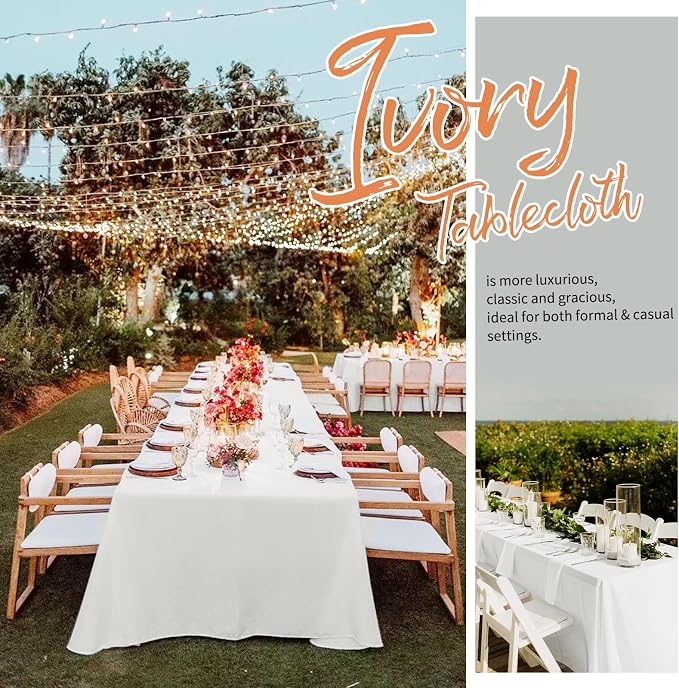 Showgeous 8 Pack Ivory Rectangle Tablecloths, 90 x 156 Inch, Wrinkle & Stain Resistant, Machine Washable Polyester for Dining Table, Wedding, Parties