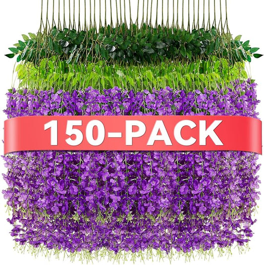 Alotiki 150 Pack Wisteria Hanging Flowers,Fake Hanging Flowers,Wisteria Artificiales Garland for Home Wedding Arch Floral Party Garden Ceremony Outdoor Decor,3.6 Feet Long(150,Purple)