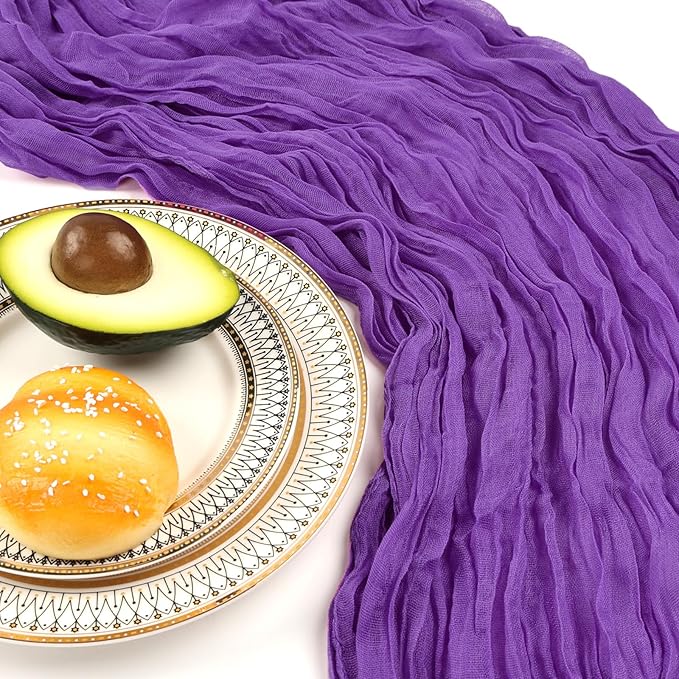 12 Pack 10FT Purple Cheesecloth Table Runner 120 Inch Long Gauze Rustic Boho Spring Cheese Cloth Table Runner Sheer Fabric Decorations for Holiday Party Wedding Banquet Bridal Baby Shower Décor