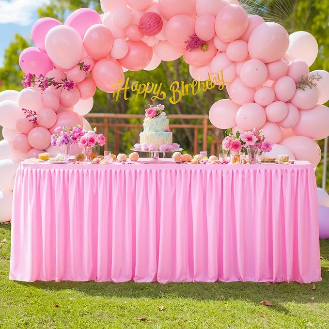 Wish Care 4 Pack Pink Rectangle Table Clothes for 8 Foot Tables, Polyester Fitted Tablecloths 8ft Stretch Table Cover for Wedding, Birthday, Parties, Trade Show, Craft Show
