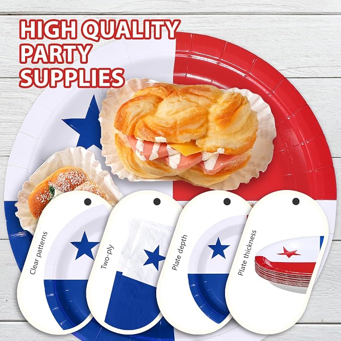 96Pcs Panama Flag Party Supplies Panama Theme Plates and Napkins National Flag Disposable Paper Tableware Set for Soccer Sports Events Patriotic Festival Brithday Party Decoration Serves 24