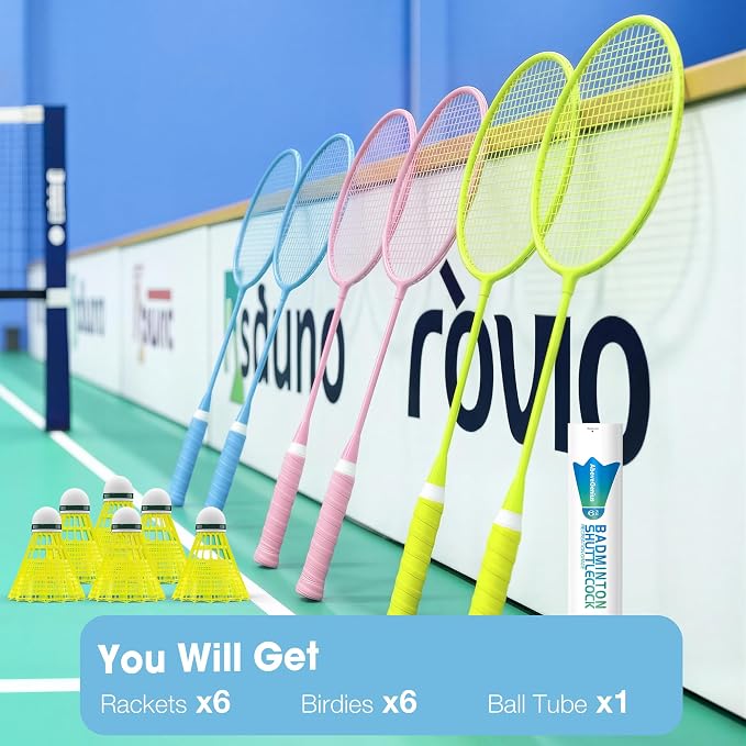 AboveGenius Badminton Rackets Set, Lightweight Badminton Set Includ 4/6 PCS Rackets, 6 Birdies, Outdoor Backyard Games, Racquets for Adults, Teens, Family Beginner