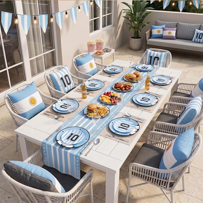 I00000 20 Pcs Blue Plastic Soccer Plates - Heavy Duty Disposable Plates for Global Soccer Celebration Party Supplies include 10.25" Dinner Plate& 7.5" Dessert Plate for Soccer Party