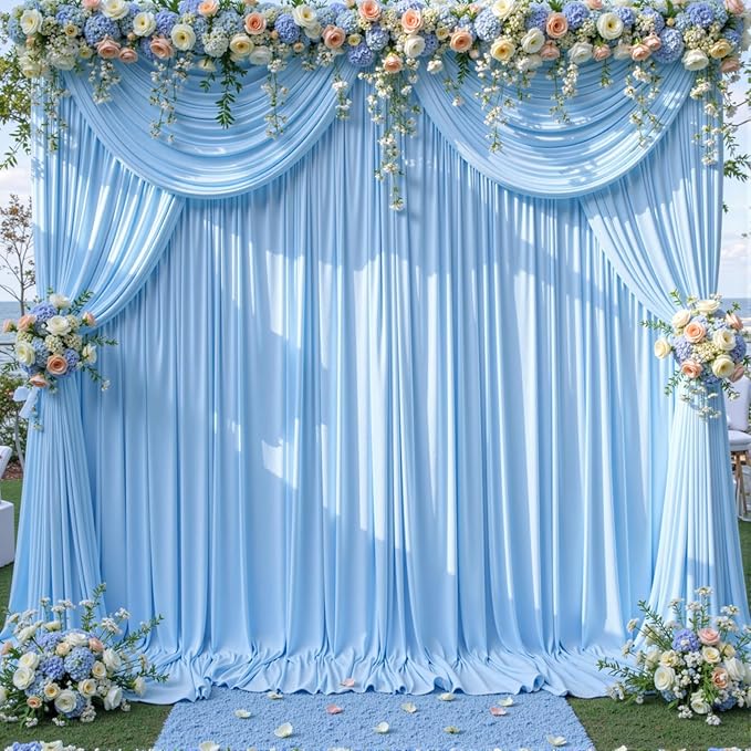 6 Panels Baby Blue Backdrop Curtain for Baby Shower Parties Wrinkle Free Light Blue Curtains Backdrop Drapes Fabric Decoration for Birthday Party Photography 30ft(W) x 10ft(H)