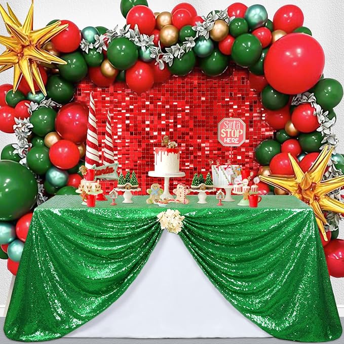 B-COOL Glam Sequin Tablecloth Christmas Table Cloth Sequin Table Overlays 13ft Carnival Fabric Decorative for Picnic Banquet Irish Party Kitchen Dining Room-90x156inch