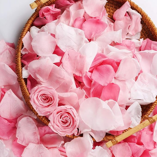 Eslibin 180 PCS Real Pink White Rose Flower Petals Confetti for Wedding to Throw, 1.75oz Freeze Dried Rose Petal for Proposal Centerpieces Romantic Night Decor