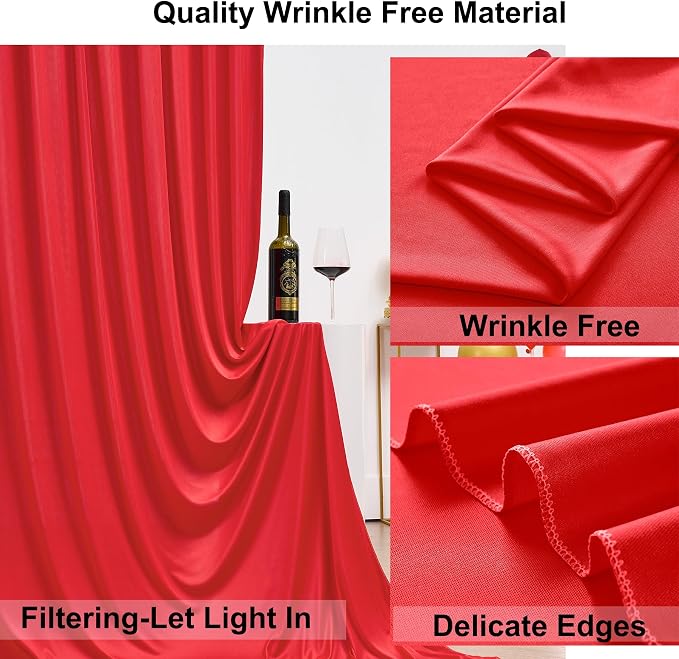 20ft×8ft Wrinkle Free Red Backdrop Curtain for Party, 4 Panels 5×8ft Thick Silky Polyester Red Photo Backdrop Drapes Curtains for Birthday Baby Shower Themed Parties Wedding Photography