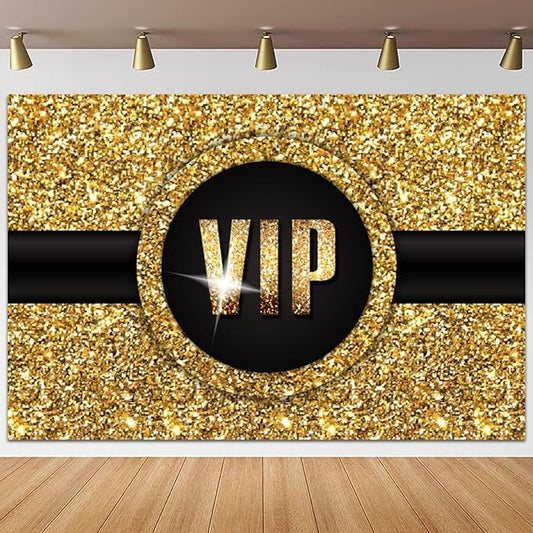 10x8ft VIP Backdrop Movie Premiere Award Ceremony Photography Background Black Gold Celebrity Show Activity Catwalks Stage Banner Decorations Man Woman Super Star Portrait Photo Booth Prop