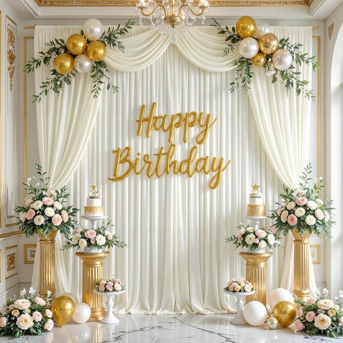 20x8ft Ivory Photo Backdrop Curtains for Parties Wedding Wrinkle Free Polyester Photoshoot Curtains Drapes Backdrop for Birthday Baby Shower Graduation Stage Photography Background 4 Panels 5x8FT