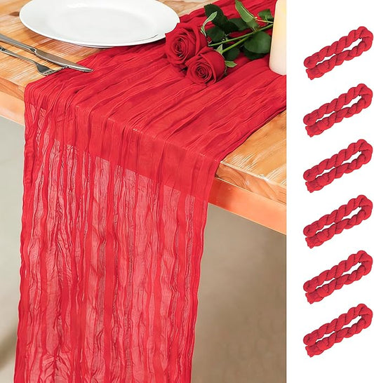 Snowkingdom 6 PCS Red Cheesecloth Table Runner 10 Ft, 120 inch Long Cheese Cloth Gauze Runners for Christmas Wedding Bridal Baby Shower Birthday Holiday Party Table Decorations