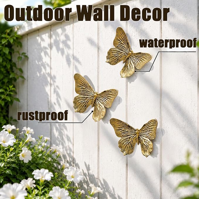 GUSFREUD 3D Butterfly Wall Decor Set – Resin Wall Decor for Living Room, Bedroom, Bathroom, Dining Room, Outdoor and Gallery Walls - Antique Copper - Set of 3