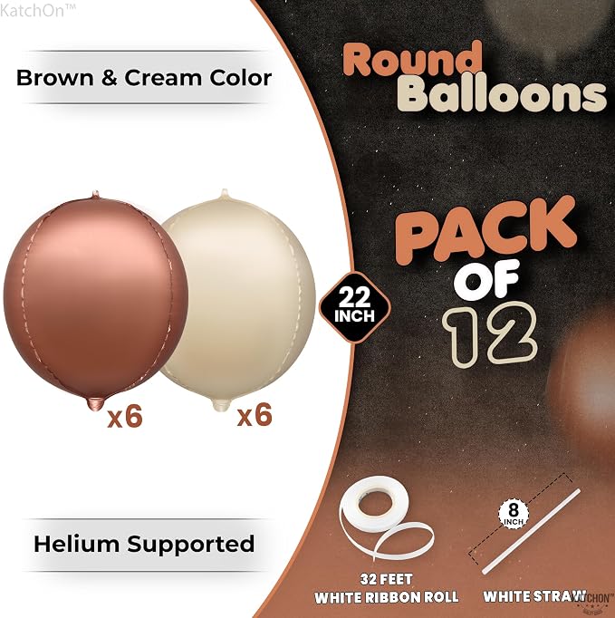 KatchOn, Brown and Cream Balloons Set - 22 Inch, Pack of 12 | Bobo Balloon Brown for Brown Birthday Decorations | Brown Foil Balloons, Boho Decorations for Party | Boho Party Decorations