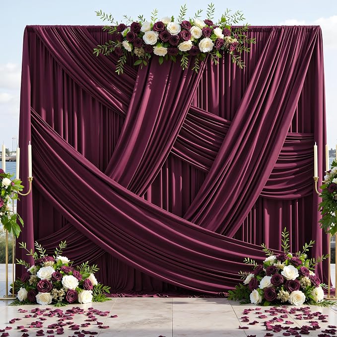 20ft×12ft Burgundy Backdrop Curtains for Wedding Parties, 4 Panels Wrinkle Free Polyester Photo Backdrop Drapes Back Drop Cloth for Birthday Photography Background