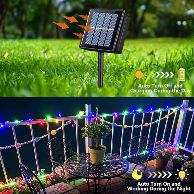 YEGUO 4 Pack Multicolor Solar Fairy Lights, Each 33ft 100 LED Christmas Lights Outdoor Waterproof, 8 Modes Sliver Wire Solar String Lights