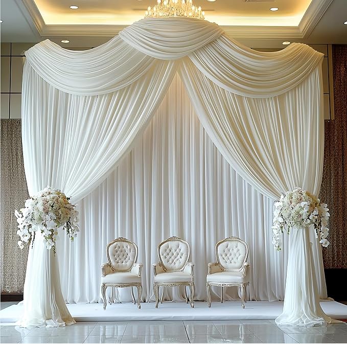 10ftx15ft White Backdrop Curtains for Wedding-Wrinkle Free Backdrops Curtain Drapes Fabric Decorations Photo Back Drop Cloth for Baby Shower Photography 2Panels 15ft(H) x 5ft(W)