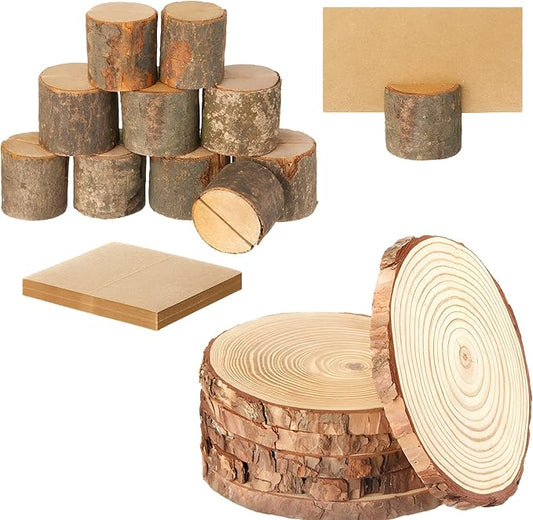 Amyhill Wedding Table Centerpieces 6 Wood Slices 12 Wood Place Card Holders 30 Kraft Place Cards Natural Wooden Table Number Holders Rustic Food Labels Sign Name Card Photo Picture Holder for Party