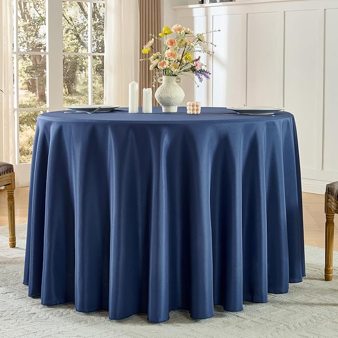 Round Tablecloth 120 Inch Tablecloth 2 Pack Navy Blue Table Cloths Washable Decorative Linen Polyester TableClothes Cover for Dining Table Banquets Buffet Parties and Wedding