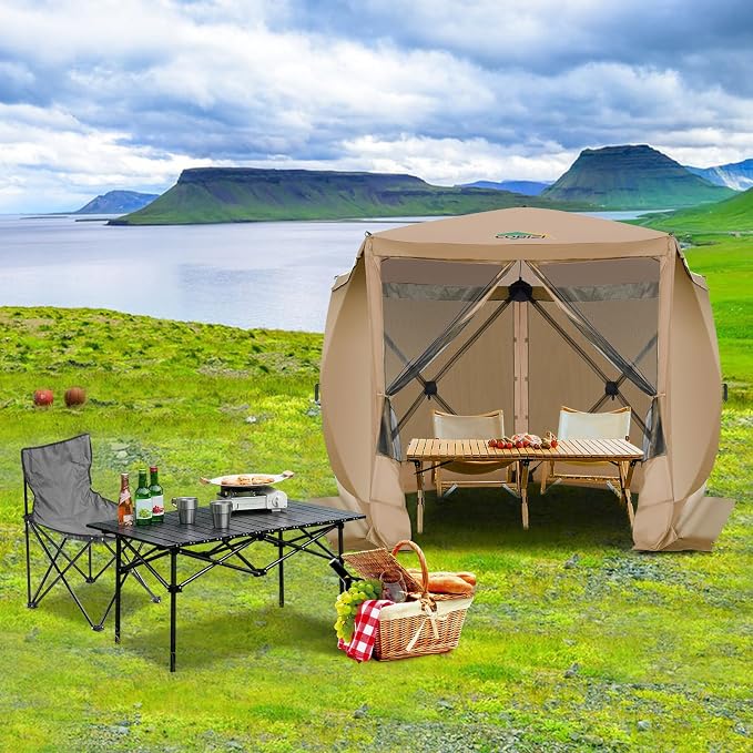COBIZI 10x10 FT Pop up Gazebo, Popup Canopy tent,Screened In Gazebos with sidewalls, Waterproof Portable Outdoor Small Screen tents Sun Shelter,carpas para patio for Camping, Garden and Backyard,Khaki