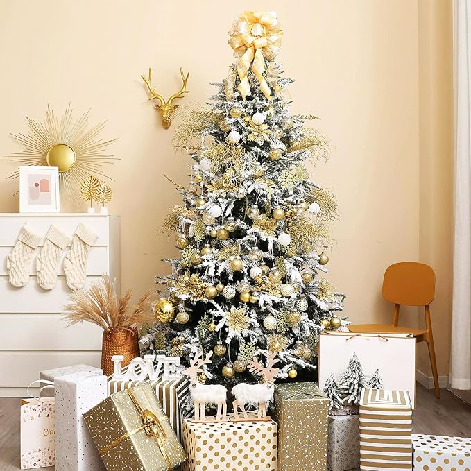 CristBest 30ct Christmas Ball Ornaments-60mm/2.36" Shatterproof Clear Plastic Xmas Balls Baubles Set with Stuffed Delicate Sparkling, Hanging Christmas Tree Decorations(Gold)
