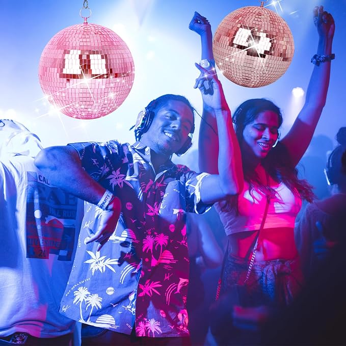 Mirror Ball, MUZTOP 10 Inch Disco Ball with Hanging Ring, Light Mirror Ball for Disco Parties DJ Stage Wedding Christmas Home Decor, Pink