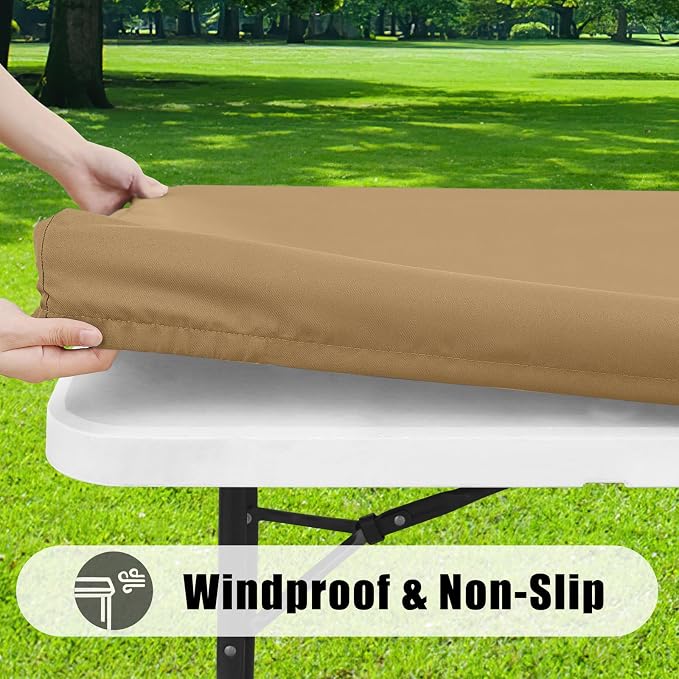 Smiry 4 Pack Rectangle Picnic Table Cloth, Waterproof Elastic Fitted Tablecloths, Washable Polyester Rectangular Patio Table Cover for Camping, Indoor and Outdoor (Khaki, 30"x72")