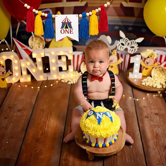 Gostman Circus One High Chair Banner | Carnival Circus Sign 1st Birthday Highchair Banner, First Birthday Party Decorations
