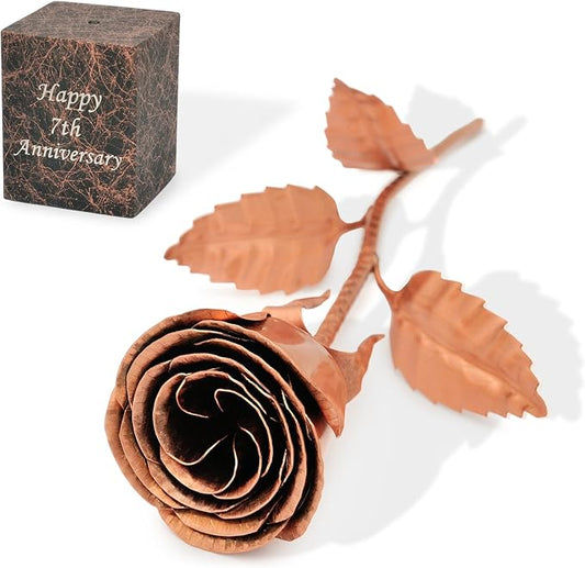 Personalized Copper for Wife – 7th or 22nd Wedding Anniversary Rose – Custom Engraved Solid Copper Flower – 12 Inch Metal Keepsake