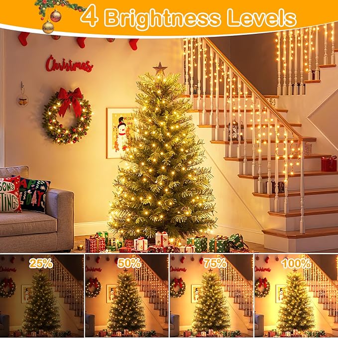 Decute 500LED 164FT Christmas Tree String Lights Green Wire Dimmable with Remote Control, UL Listed Plug in Fairy Starry Lights Decorative for Christmas Tree Party Wedding Indoor Outdoor Warm White