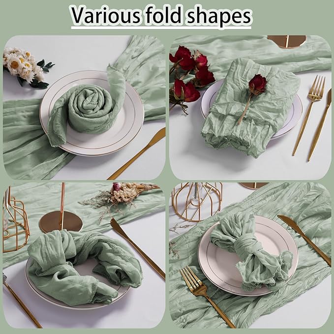 LZY 120 Pack Gauze Cheesecloth Napkins 20x20 Inch Dinner Cloth Napkins, Soft Boho Table Napkins Rustic Wrinkled Cheese Cloth Napkins Bulk for Wedding Party Baby Shower Event Decor (Sage Green)