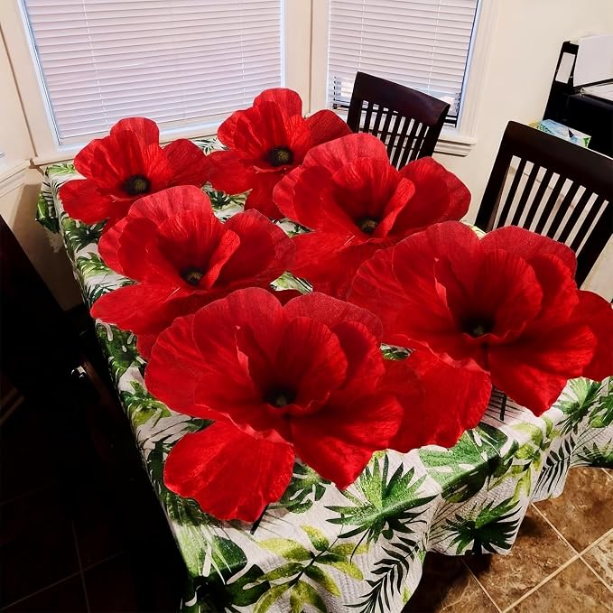 Norme 6 Pcs Giant Artificial Poppy Flowers 12, 16, 20 Inch Large Poppy July of 4th 250th Anniversary Patriotic Petals Giant Red Flowers for Independence Day Memorial Day Arch Decoration, Home Decor